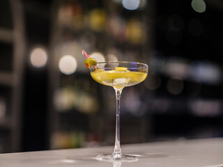 martini glass on the desk at the bar