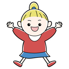 It is an illustration of a blonde girl who is willing to hurray.