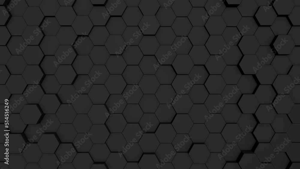 Poster black hexagon background footage. moving colorful mosaic chaotic animation. hi-tech top view geometr