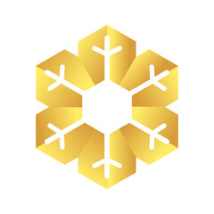 Golden snowflake icon. Foil snow flake stencil blueprint.