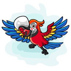 cartoon flying macaw bird isolated on a white background.