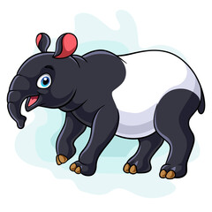 Cartoon tapir smiling happily isolated on a white background.
