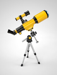 Fototapeta 3d Rendering of yellow telescope on a tripod, clipping path included obraz