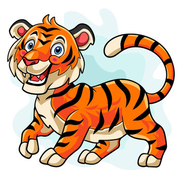 Cartoon tiger smiling happily isolated on a white background.