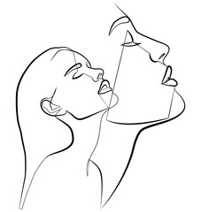 One line. Two faces in one line. Portrait. Face. Two faces online.