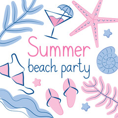 Summer beach party banner pen drawing