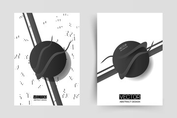 Geometric design with black lines and circles on white background. Black&White design for covers, templates, books and other ideas. Set of two covers
