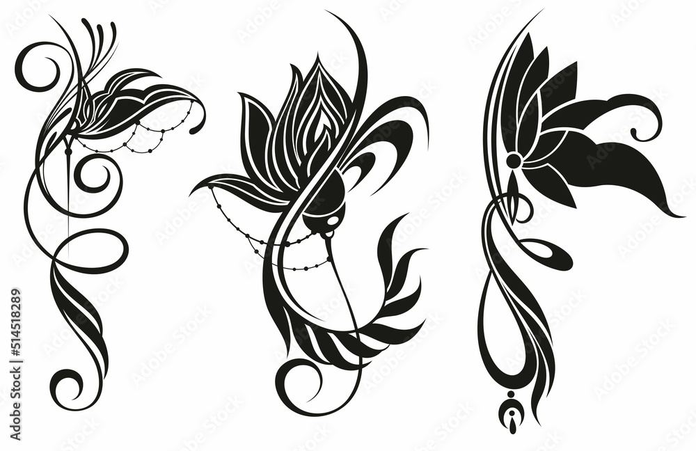 Sticker Lotus flowers silhouettes. Set of minimal lotus vector illustrations.