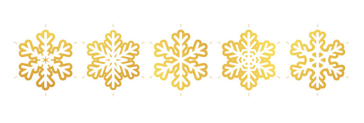 Golden snowflake icon. Blueprint of a snowflake stencil of a golden foil.