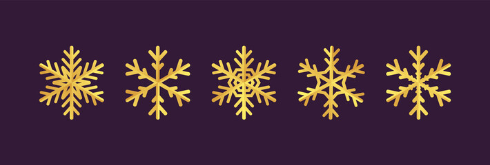 Golden snowflake icon. Blueprint of a snowflake stencil of a golden foil.
