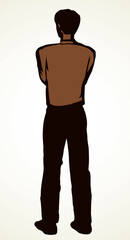 Fototapeta premium A man stands and looks into the distance. The view from the back. Vector drawing