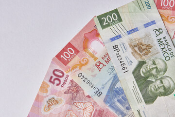 Mexican coins and banknotes. Mexican peso, Latin American currency. money, saved, finances,	