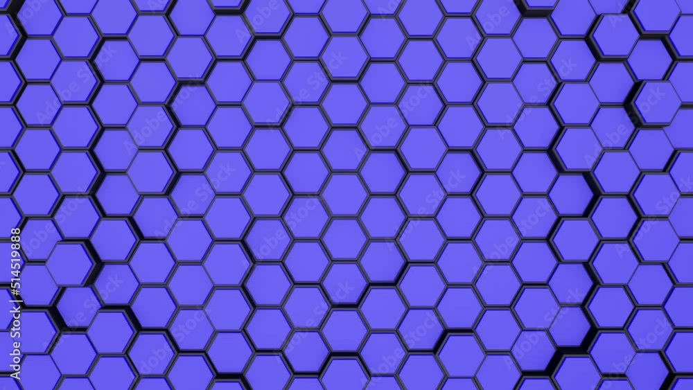 Poster blue hexagon background footage. moving colorful mosaic chaotic animation. hi-tech top view geometri