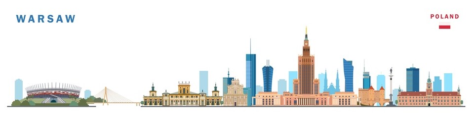 City landmarks towers isolated vector illustration. Warsaw, Poland	