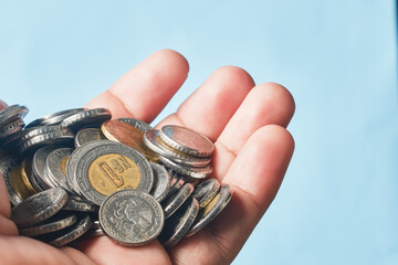Mexican coins and banknotes. Mexican peso, Latin American currency. money, saved, finances,	