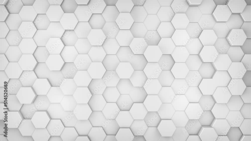 Poster clean white hexagon background footage. slow moving blank mosaic chaotic animation. hi-tech top view