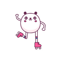 Cute panda playing roller skates, illustration for t-shirt, street wear, sticker, or apparel merchandise. With doodle, retro, and cartoon style.
