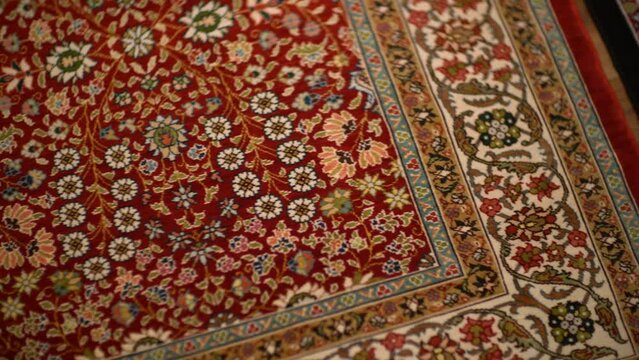Close-up video and details of turkish woven carpets.