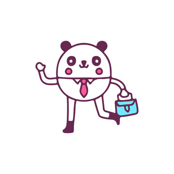 Cute businessman panda mascot, illustration for t-shirt, street wear, sticker, or apparel merchandise. With doodle, retro, and cartoon style.