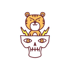 Cool tiger mascot with lightning inside skull head, illustration for t-shirt, sticker, or apparel merchandise. With doodle, retro, and cartoon style.