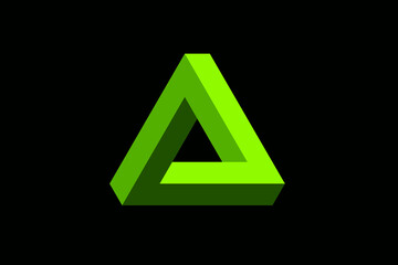 Green penrose impossible triangle, vector optical illusion