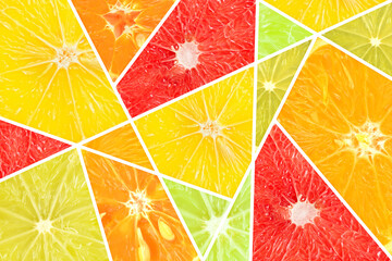 Citrus pattern fresh ripe sliced oranges, lemons, tangerines and grapefruits.