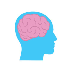 Brain in head icon design in flat style. Vector illustration.
