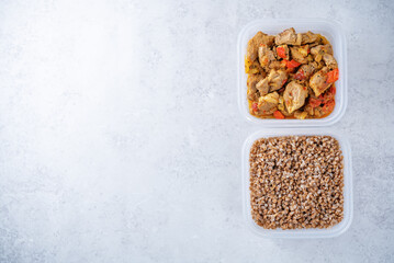 Sets of healthy food in containers