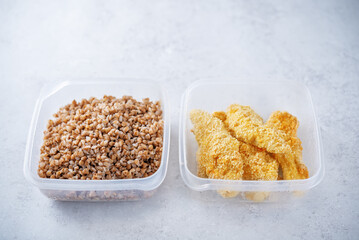 Sets of healthy food in containers