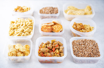 Sets of healthy food in containers