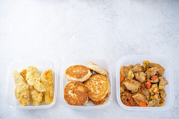Sets of healthy food in containers