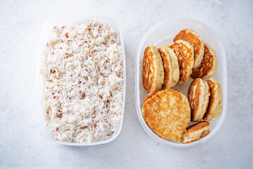 Sets of healthy food in containers