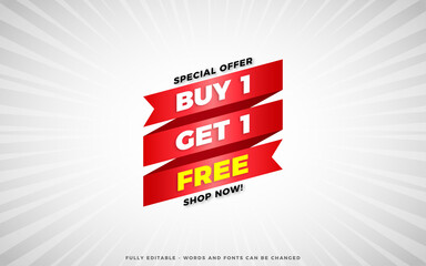 Buy one get one free sale banner design template with editable text effect