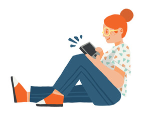 Girl sitting on the floor and on her phone