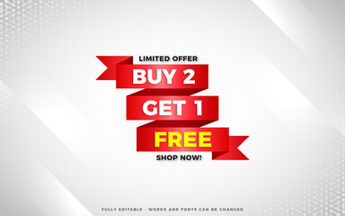 Buy 2 get 1 free sale banner design template with editable text effect