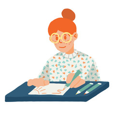 girl drawing picture with colored pencils