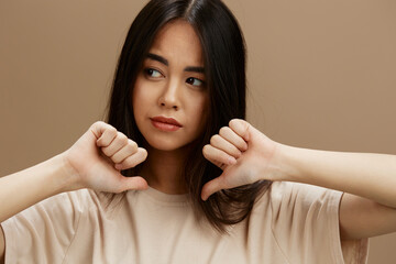 Fototapeta premium young woman attractive look charmin in a t-shirt isolated background