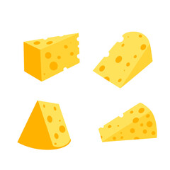 Fototapeta A set of cheese slices.Cheese of various shapes. Dairy products. Flat illustration obraz