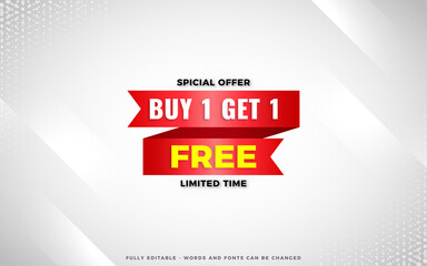 Fototapeta premium Buy one get one free sale banner design template with editable text effect