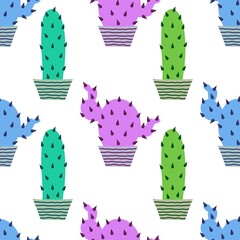 Summer floral seamless cartoon cactus pattern for fabrics and textiles and packaging and wrapping paper and kids