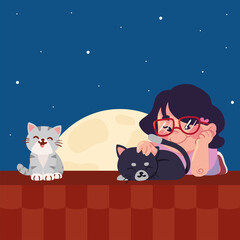 little girl with cats