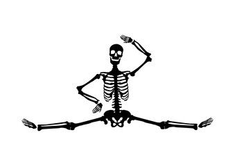 Silhouette of a skeleton in yoga position. Vector.