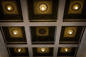 Old fashioned coffered ceiling in North River Terminal building