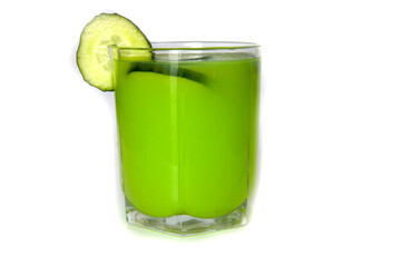 Fototapeta na wymiar Cucumber cocktail in a transparent glass isolated on white.