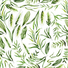 Fototapeta premium Elegant seamless pattern greenery leaves watercolor design
