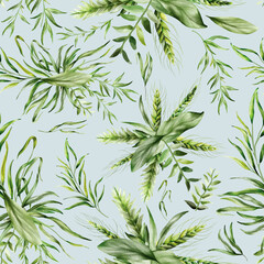 Obraz premium Elegant seamless pattern greenery leaves watercolor design