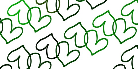 Light Green, Yellow vector background with Shining hearts.