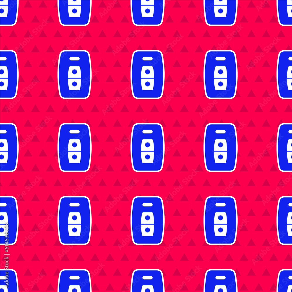 Aufkleber blue car key with remote icon isolated seamless pattern on red background. car key and alarm system.