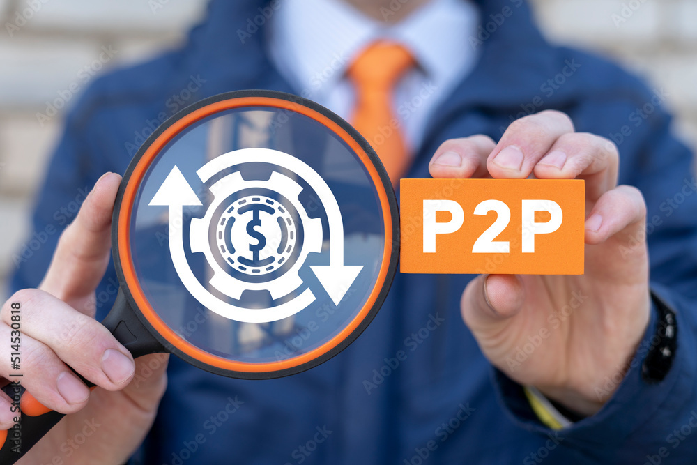 Poster concept of p2p peer to peer technology. cryptocurrency web money exchange service.