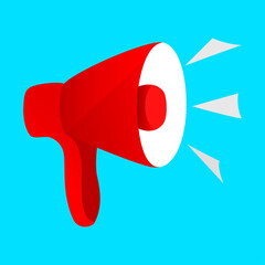 Megaphone vector icon logo design template on blue background.